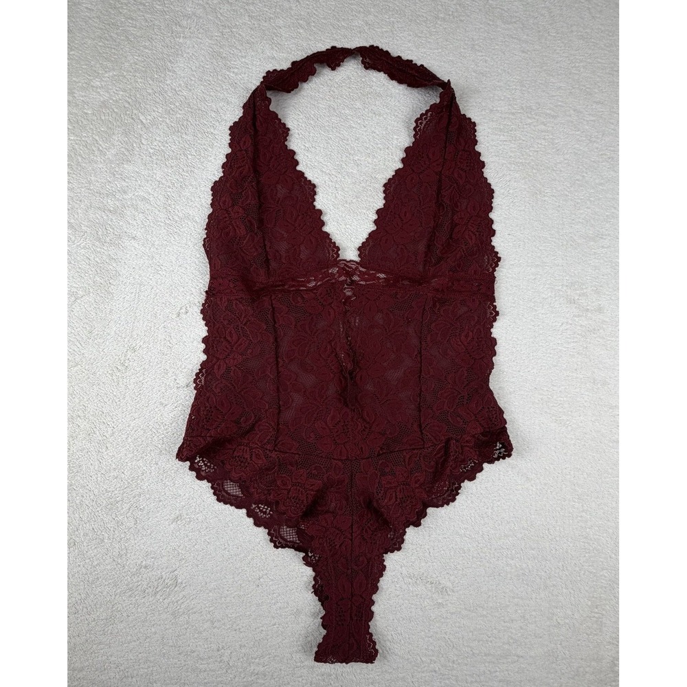 NWT Forever 21 Lace Lingerie Sangria Bodysuit Sz L Sexy Teddy Plunge Neck, Thong